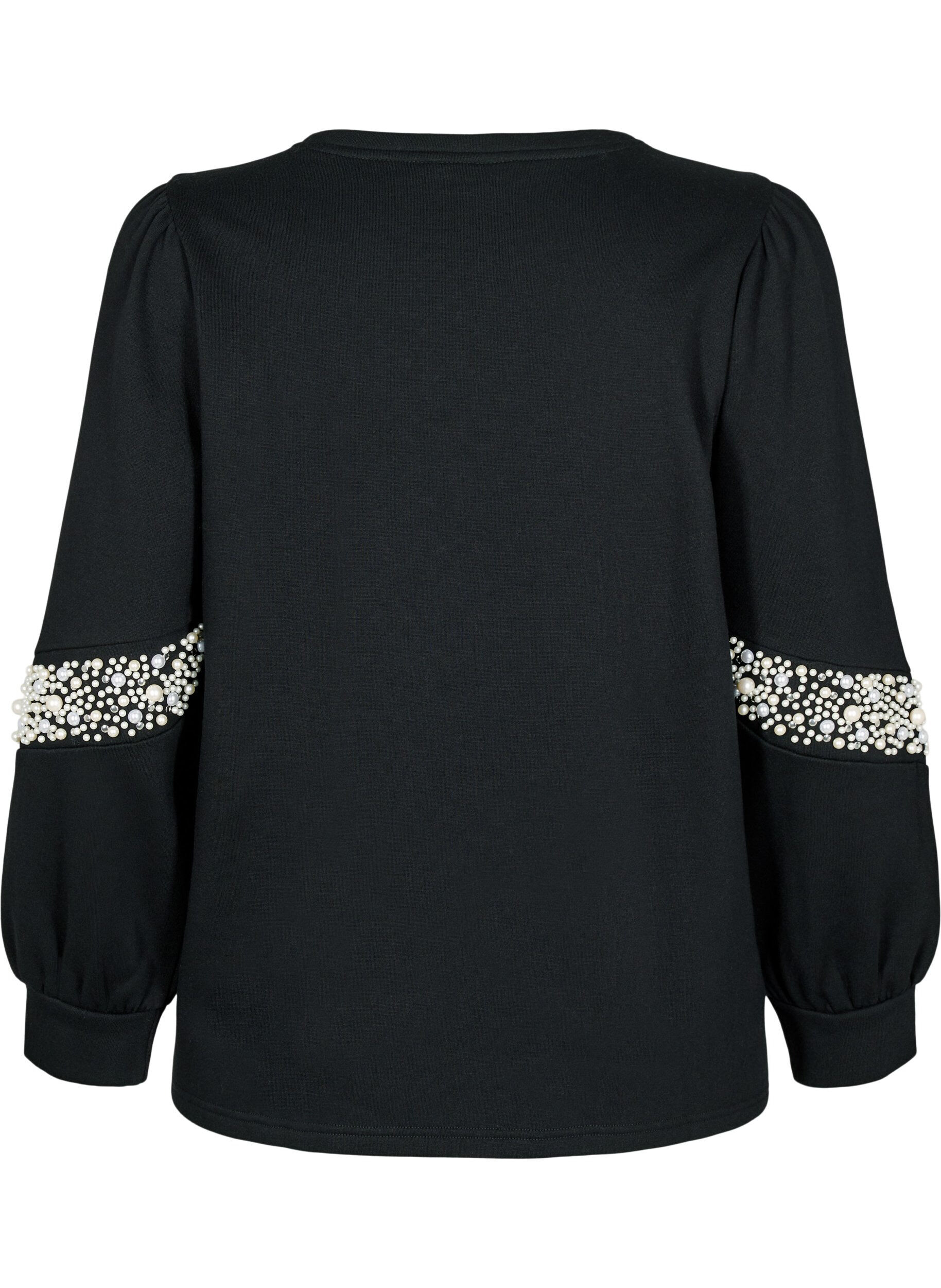 Zizzi Sweatshirt med perledetaljer, Black, Packshot image number 1