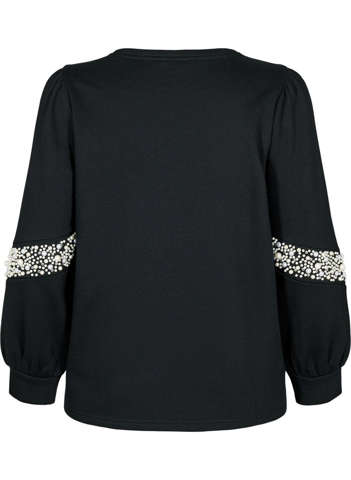Sweatshirt med perledetaljer, Black, Packshot image number 1