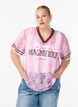 Stribet blondebluse med statementprint, Lyserød, Model image number 0