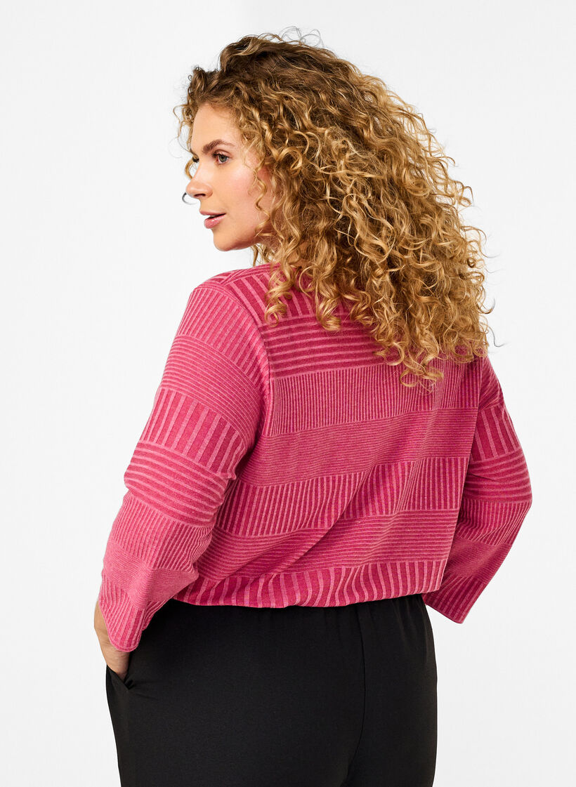 Bluse med 3/4 ærmer og stribet mønster, Malaga Mel., Model image number 1