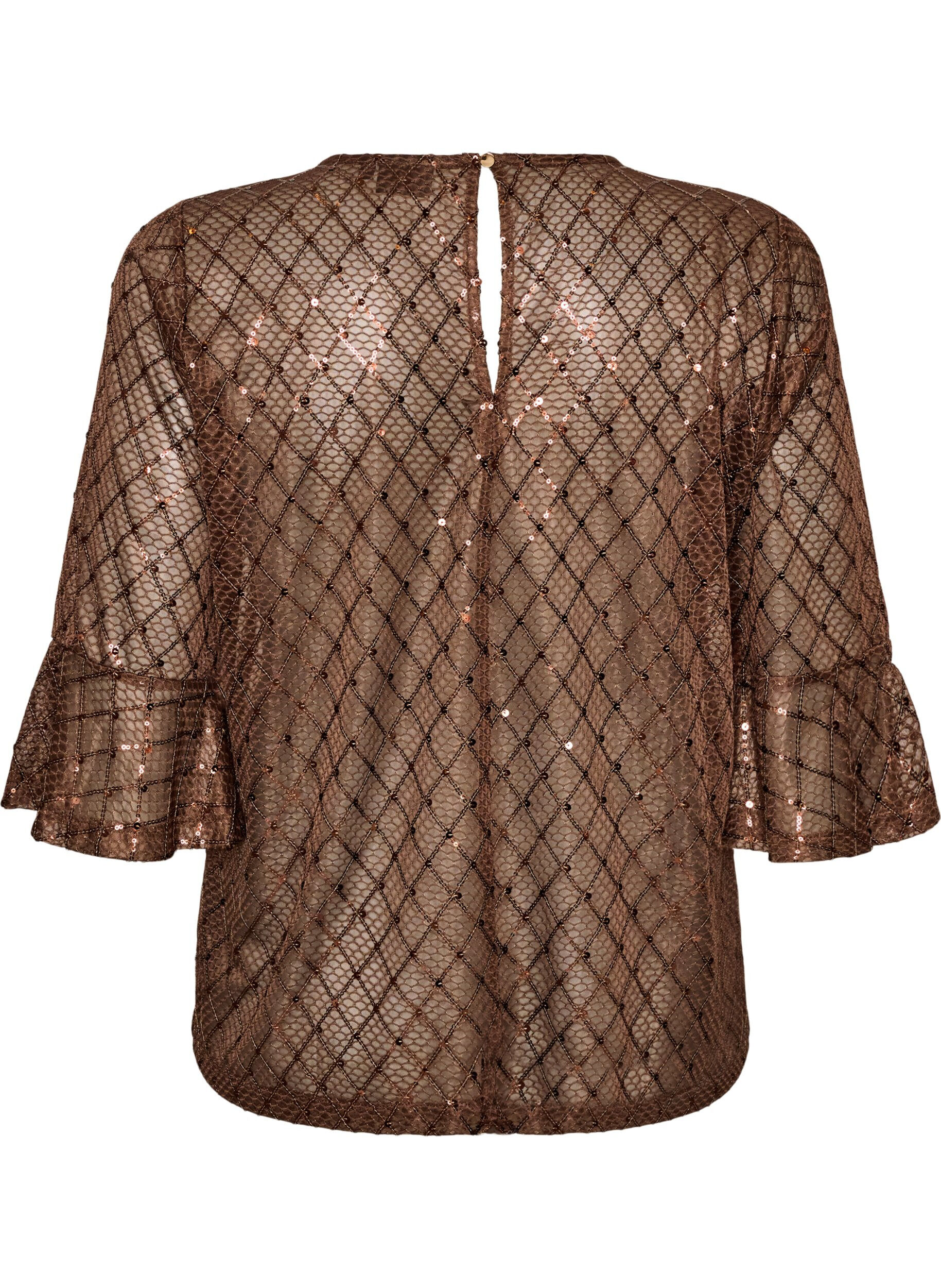 ZizziTransparent bluse med pailletter og diamantm&oslash;nster, Brun, Packshot image number 1