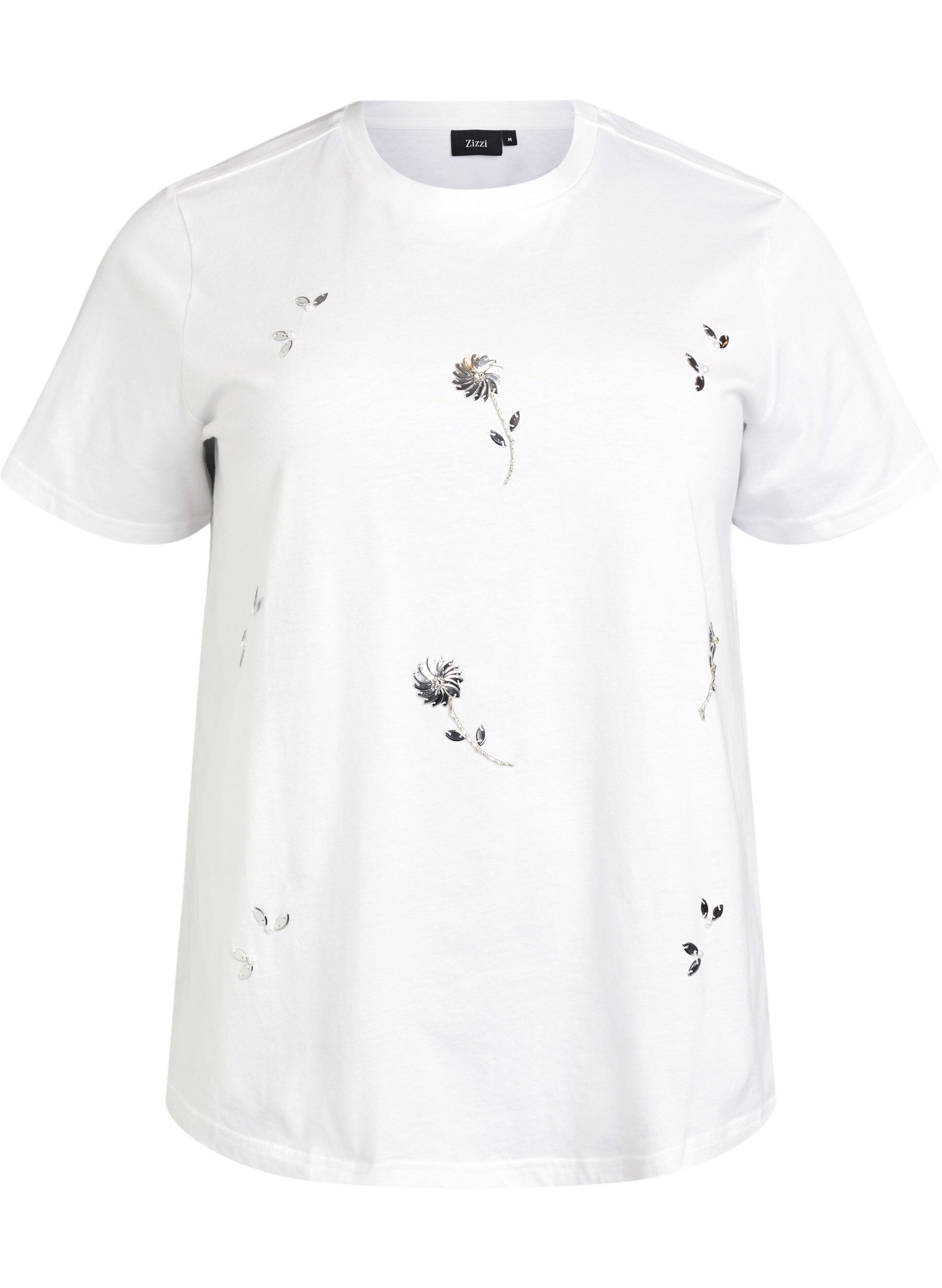 T-shirt med paillet-blomster