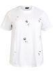 T-shirt med paillet-blomster, Hvid, Packshot image number 0