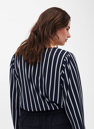 Skjortebluse med v-hals og print, Maritime Blue Stripe, Model image number 1