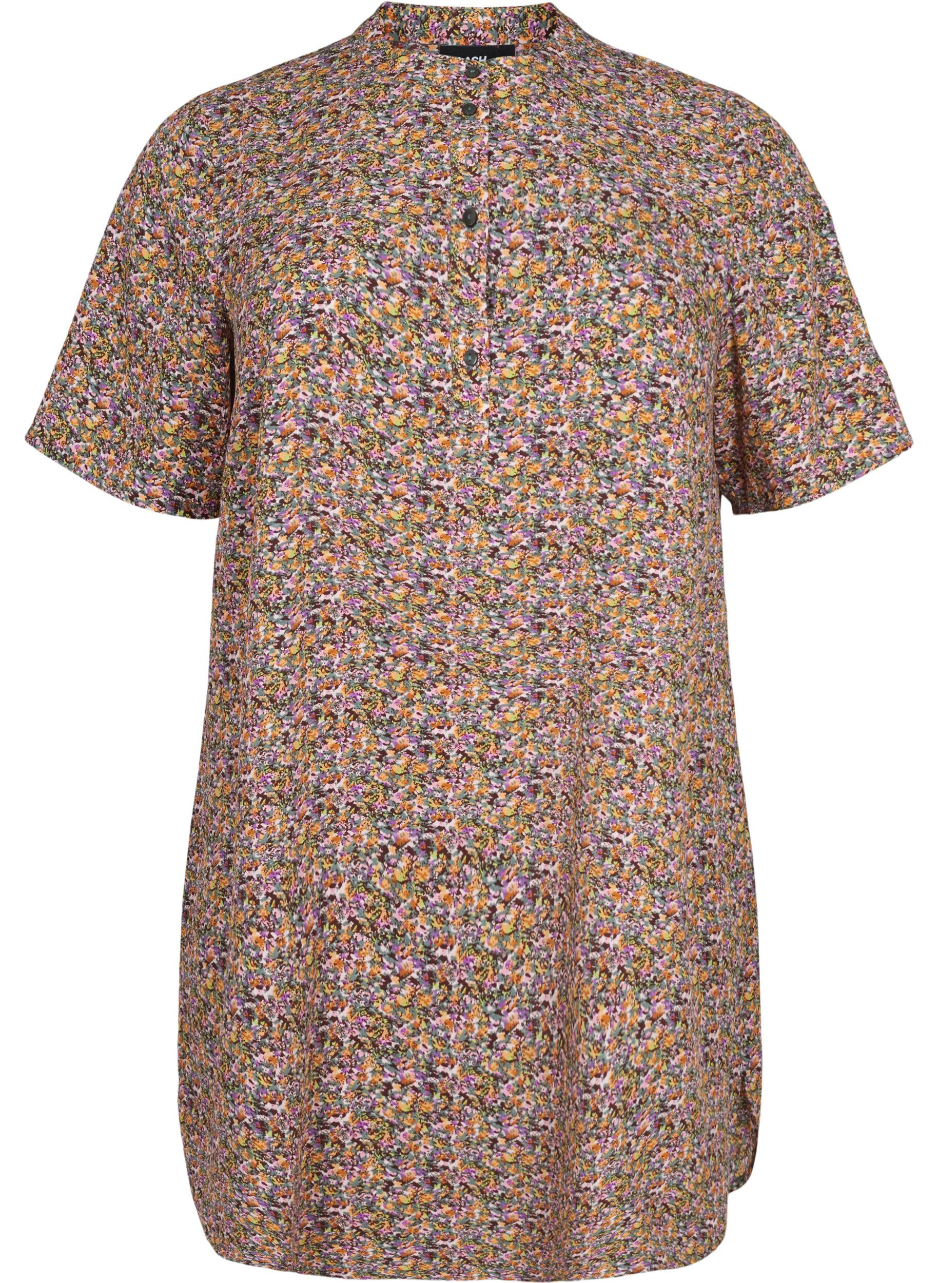 Zizzi FLASH - Printet tunika med korte &aelig;rmer, Multi Ditsy, Packshot image number 0