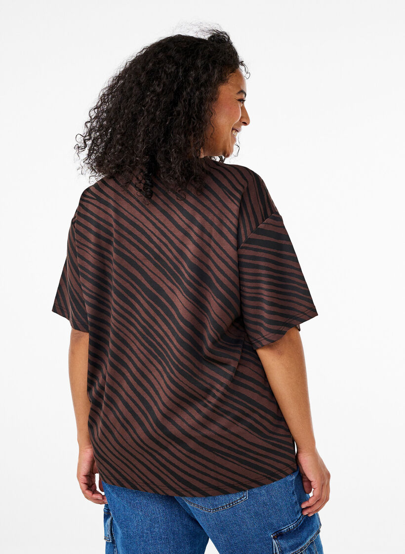 Oversize bluse med mønster, Brun, Model image number 2