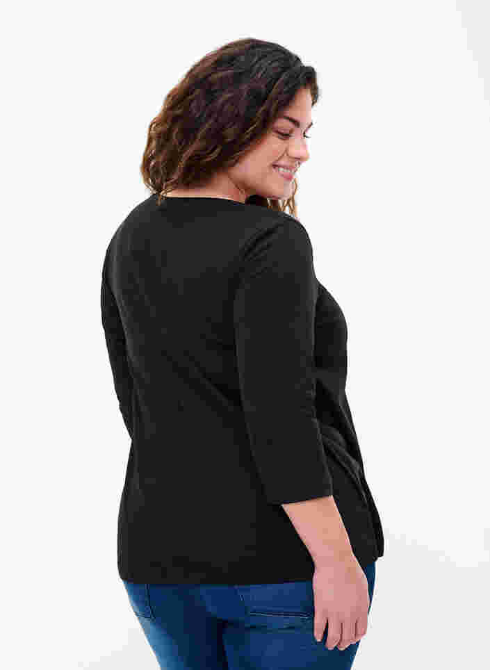Basis bomulds t-shirt med 3/4 ærmer, Black, Model image number 1