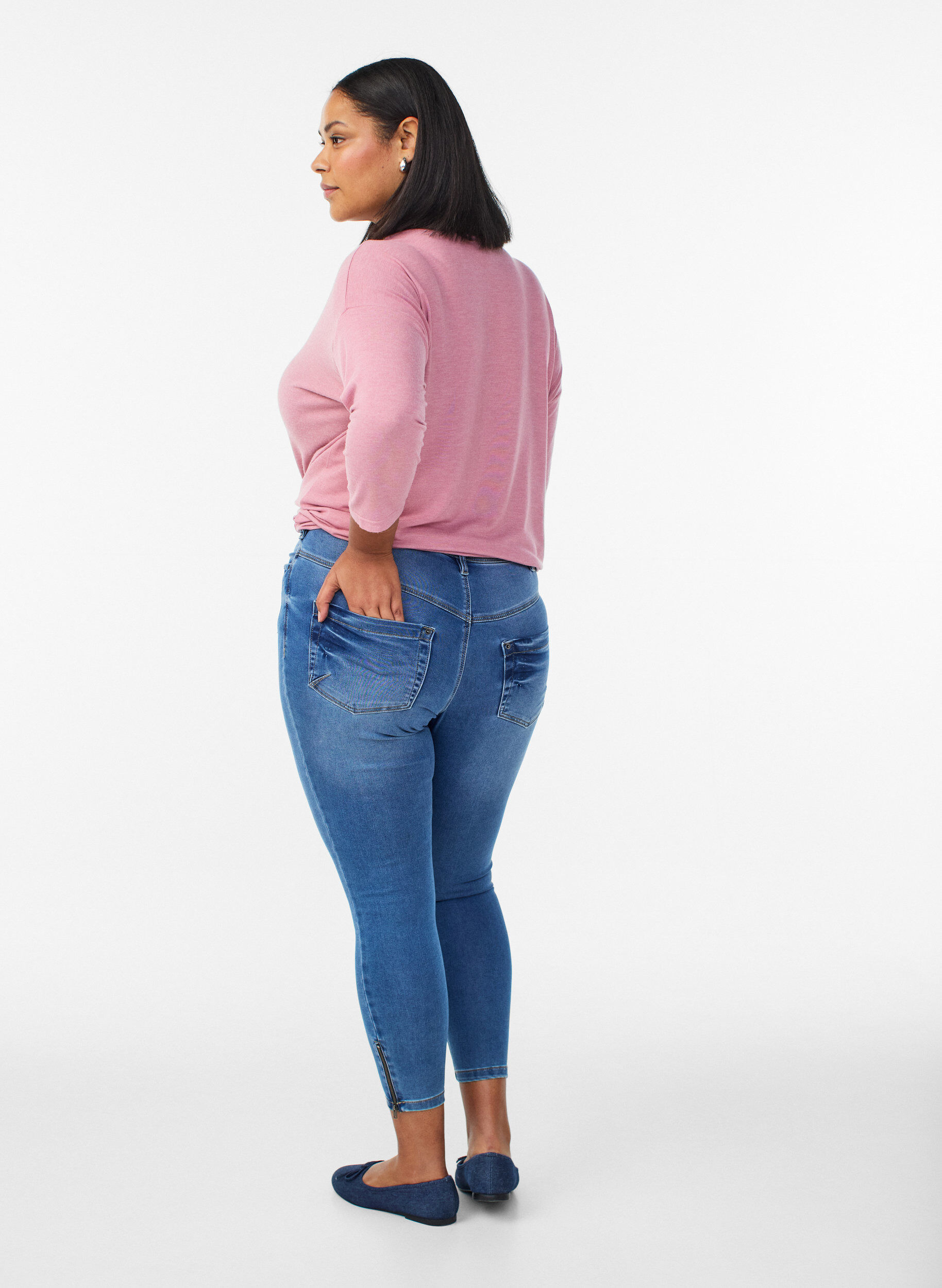 ZizziCropped Amy jeans med lynl&aring;sdetalje, Bl&aring;, Model image number 1