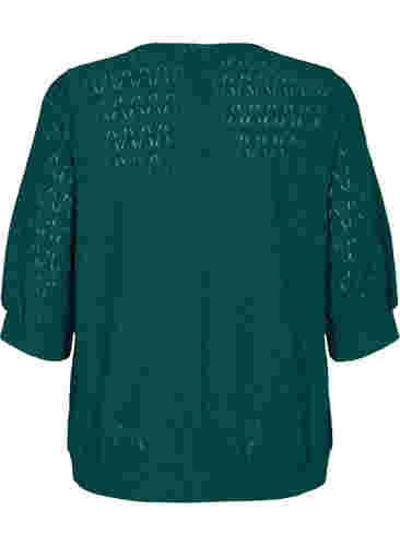 Bluse med 3/4 ærmer og strukturmønster, Deep Teal, Packshot image number 1