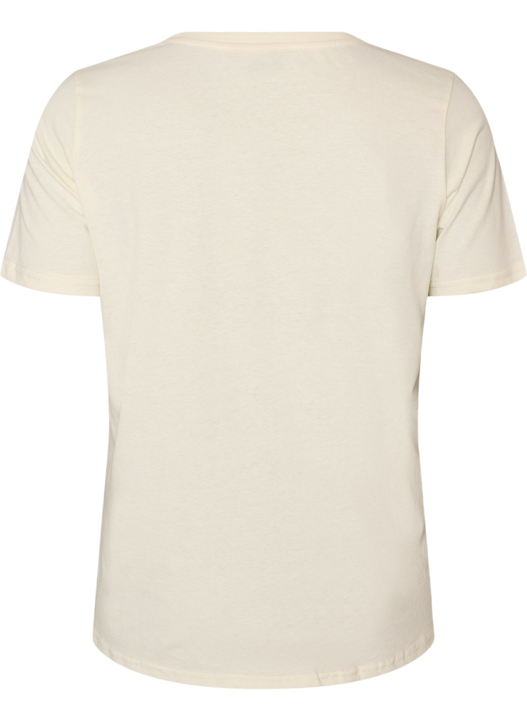 ZizziT-shirt i bomuld med printmotiv, Vanilla, Packshot image number 1