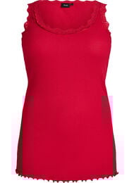 Top med blondekant, R&oslash;d