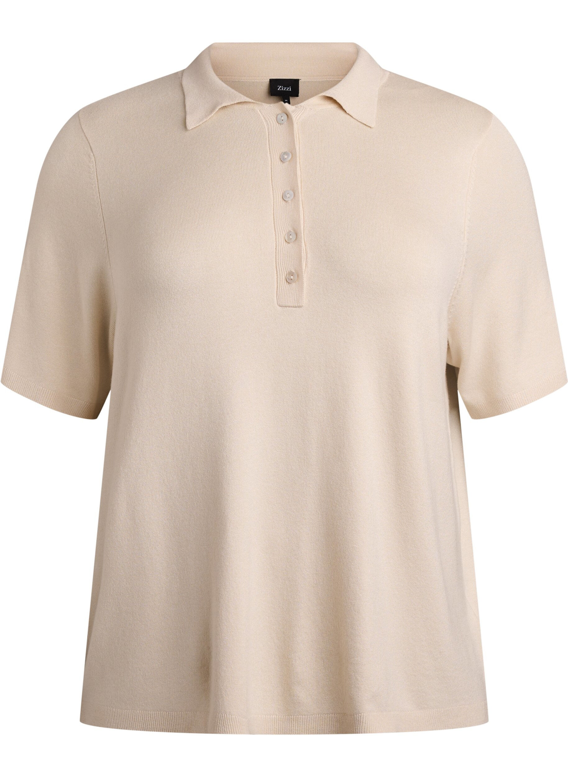 Zizzi Finstrikket poloshirt med korte &aelig;rmer, Beige, Packshot image number 0