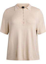 Finstrikket poloshirt med korte &aelig;rmer, Beige