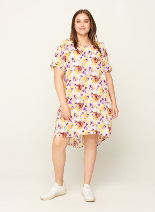 Kortærmet kjole med blomsterprint, Flower AOP, Model image number 2