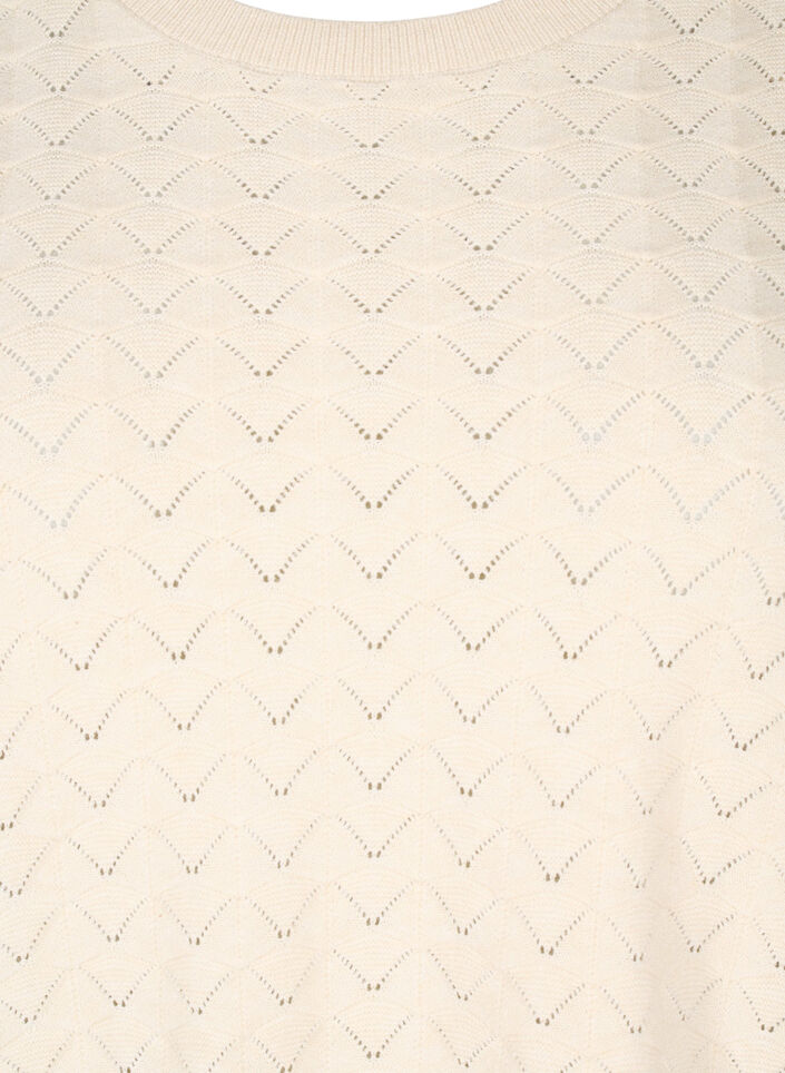 Strikbluse med hulmønster og korte ærmer, Birch Mel., Packshot image number 2