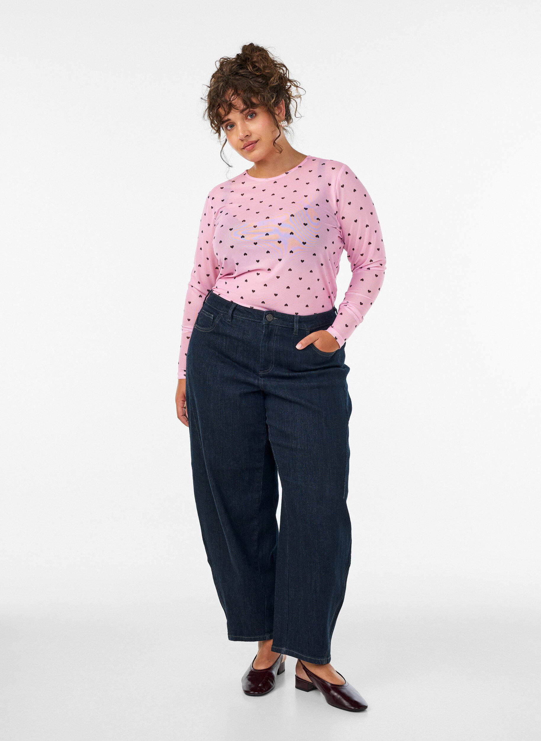 ZizziMeshbluse med print, Lyser&oslash;d, Model image number 1