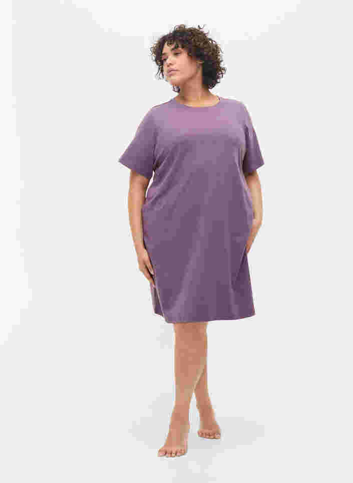 Meleret t-shirt natkjole med korte ærmer, Vintage Violet Mel., Model image number 2