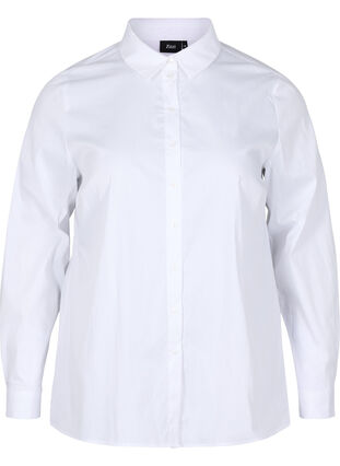 Klassisk skjorte med krave og knapper, Bright White, Packshot image number 0