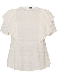 Bluse med smock-struktur og fl&aelig;se&aelig;rmer, Vanilla