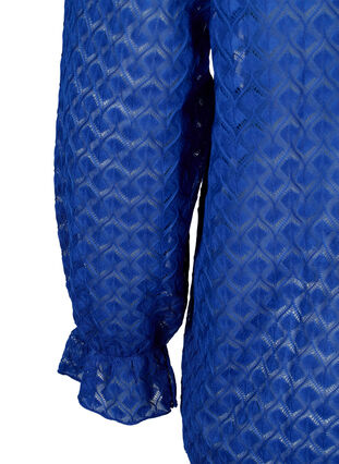 Langærmet bluse med mønstret tekstur, Deep Ultramarine, Packshot image number 3