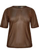 Meshbluse med korte &aelig;rmer og rund hals, Brun, Packshot image number 0