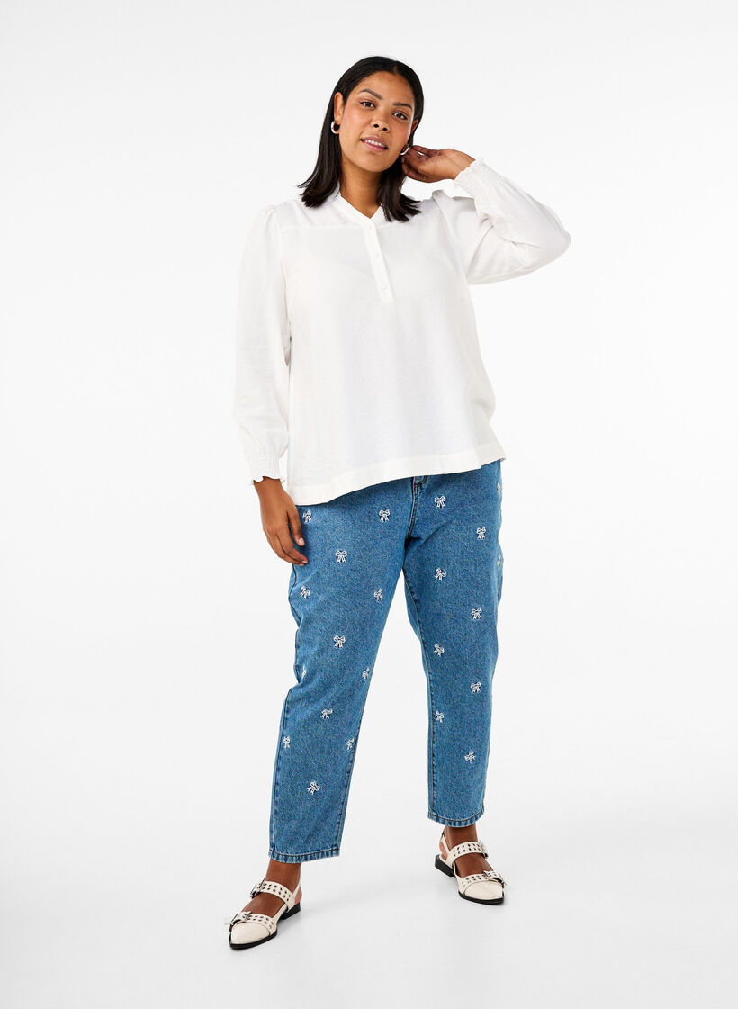 Bluse med flæsekrave, Vanilla, Model image number 1