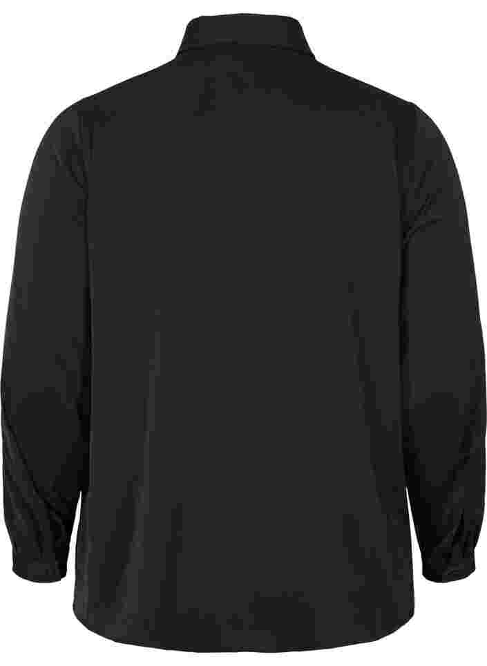 Ensfarvet skjorte med frynser, Black, Packshot image number 1