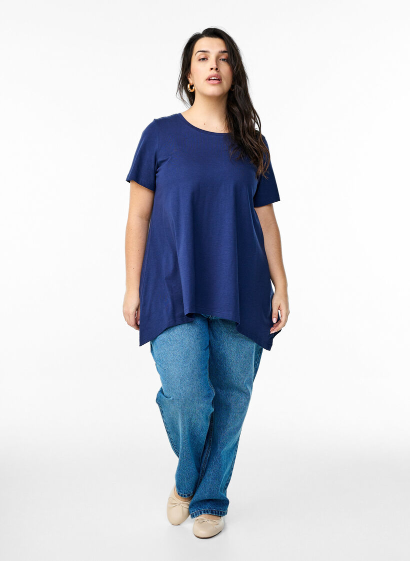 T-shirt med rund hals og A-facon, Bl&aring;, Model image number 1
