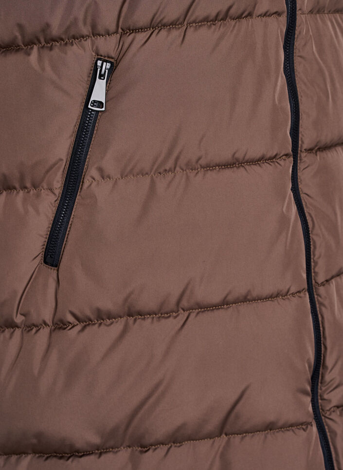 Lang vest med h&aelig;tte og lommer, Brun, Packshot image number 3