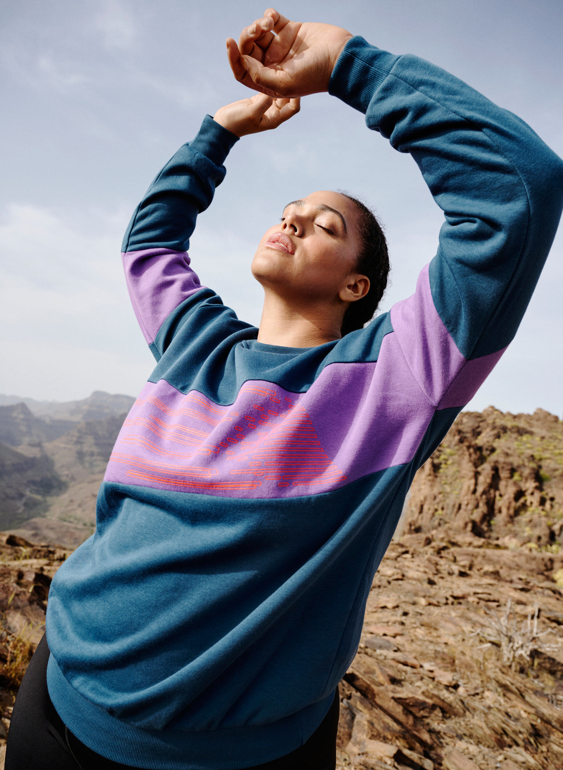 Zizzi Sweatshirt med sporty print, Blue Wing Teal Comb, Image image number 0