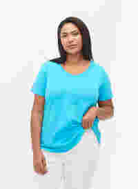 Ensfarvet basis t-shirt i bomuld, Blue Atoll, Model