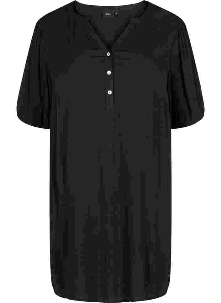 Viskose tunika med v-hals og knapper, Black, Packshot image number 0