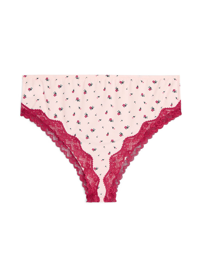 Brazilian trusse med blomsterprint og blonde, Lyser&oslash;d, Packshot image number 1