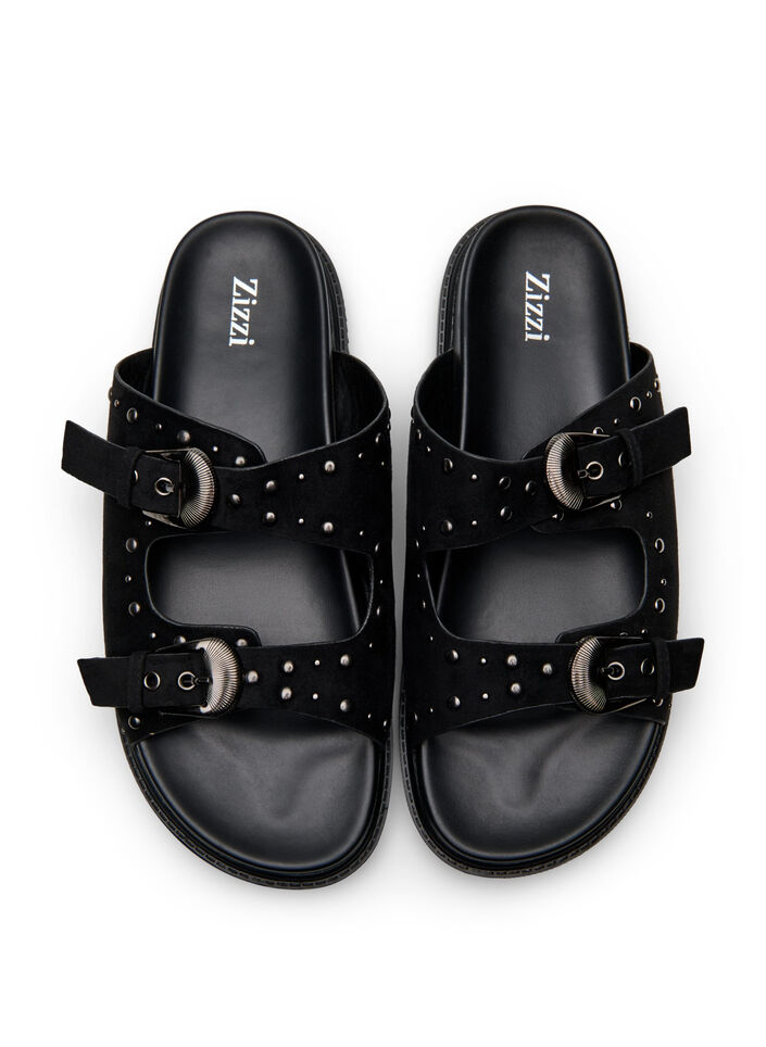 Wide fit - Sandal med nitter, Sort, Packshot image number 2