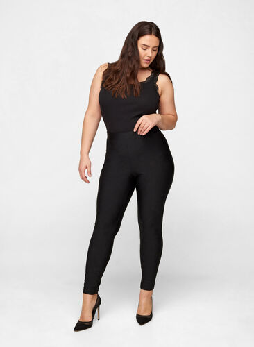 Shiny leggings med baglommer og høj talje, Black, Model image number 0