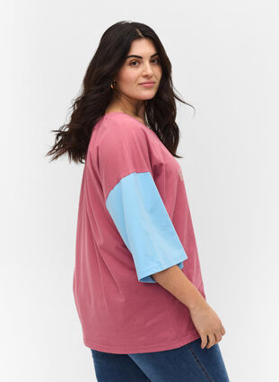 Color-block t-shirt med 2/4 ærmer, Pink Blocking, Model image number 0