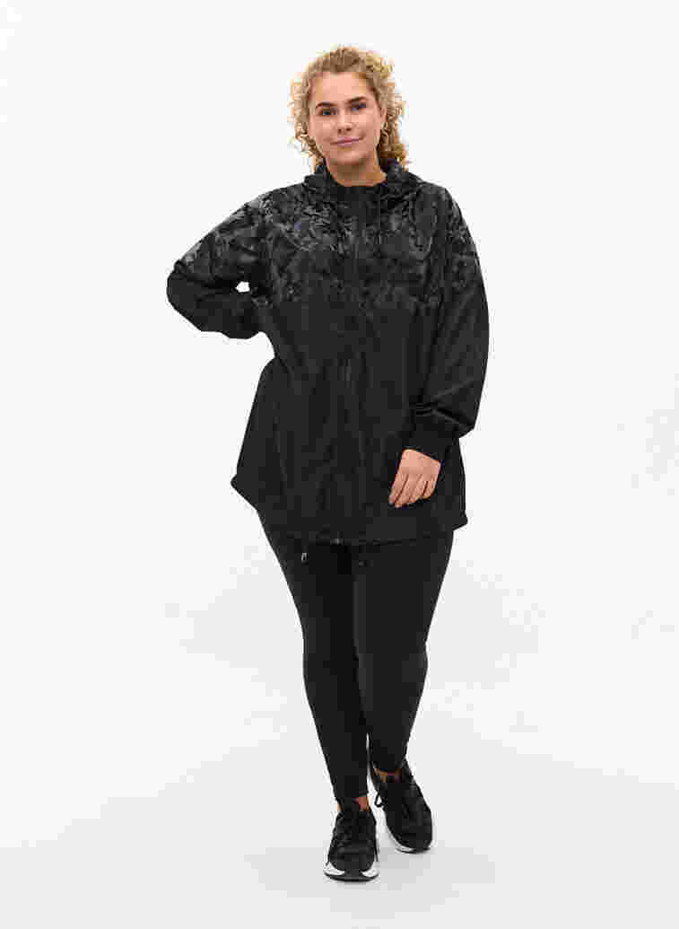 Træningsjakke med hætte og lommer, Black, Model image number 3