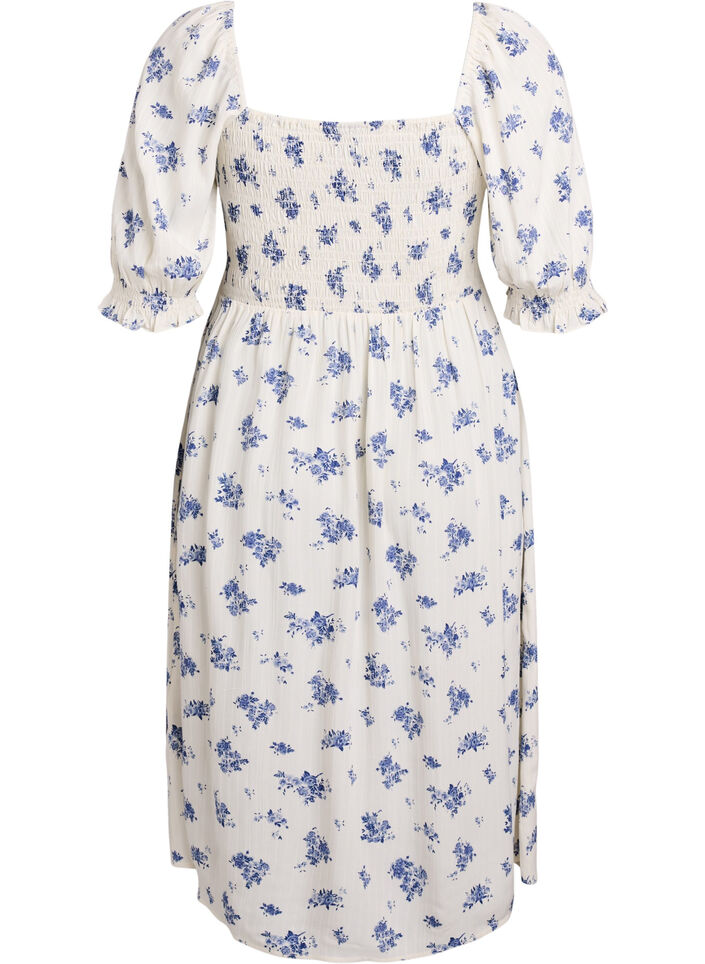 Blomstret sommerkjole i viskose, Hvid, Packshot image number 1