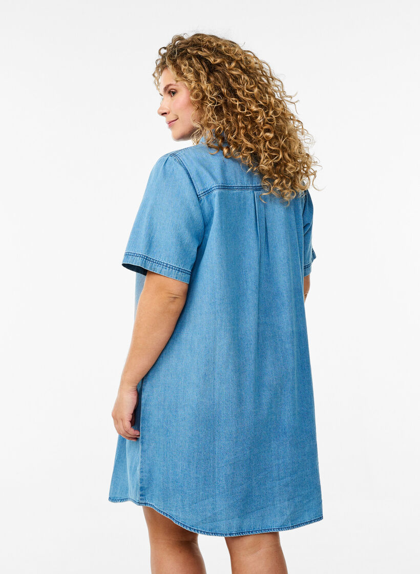 Denim skjortekjole med korte &aelig;rmer, Bl&aring;, Model image number 2