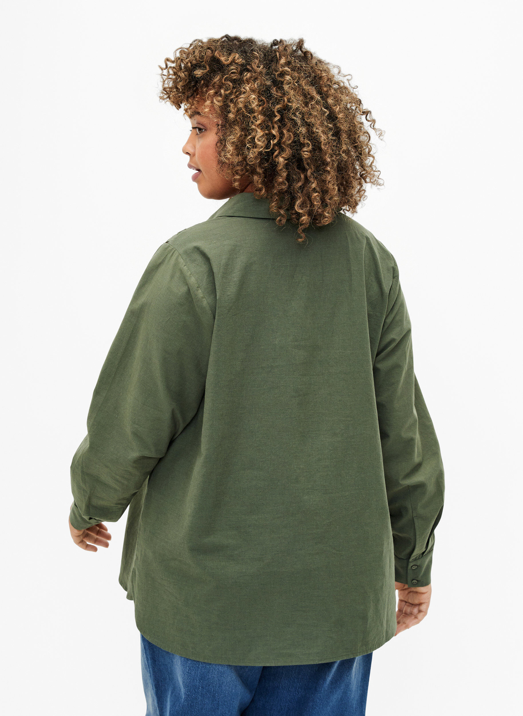 Zizzi Skjorte i bomuld med broderi anglaise, Thyme, Model image number 1