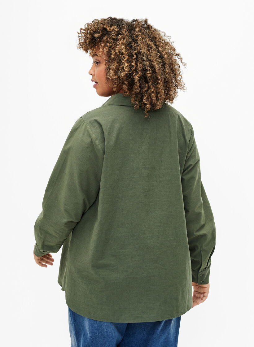 Skjorte i bomuld med broderi anglaise, Thyme, Model image number 1