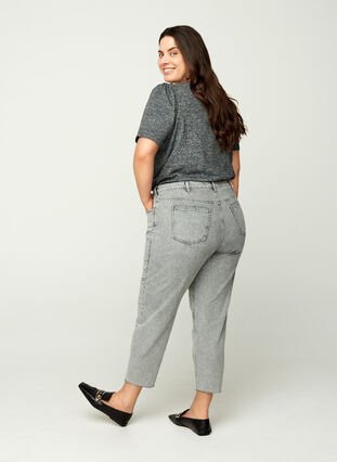Cropped mom fit Mille jeans med løs pasform, Grey acid wash, Model image number 1