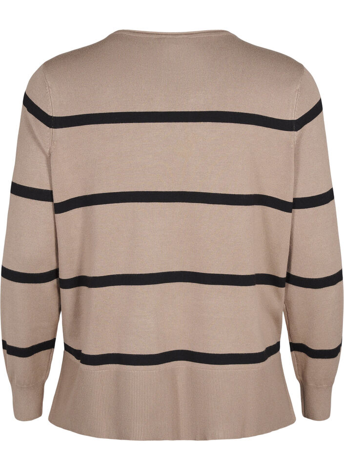 Strikket viskosebluse med striber, Grå, Packshot image number 1