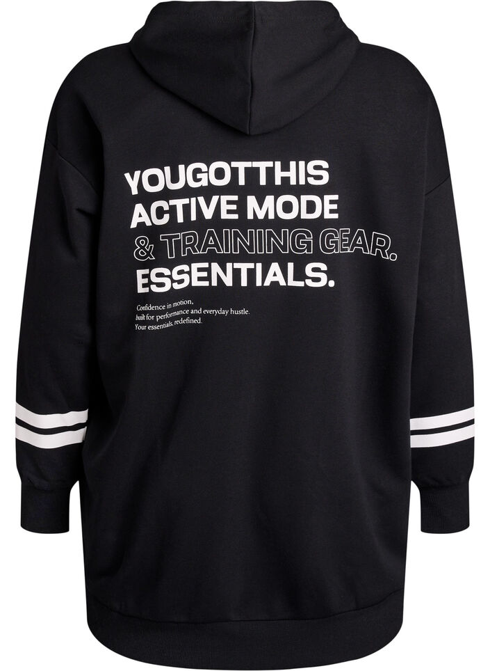 Lang sweat cardigan med printdetaljer, Sort, Packshot image number 1