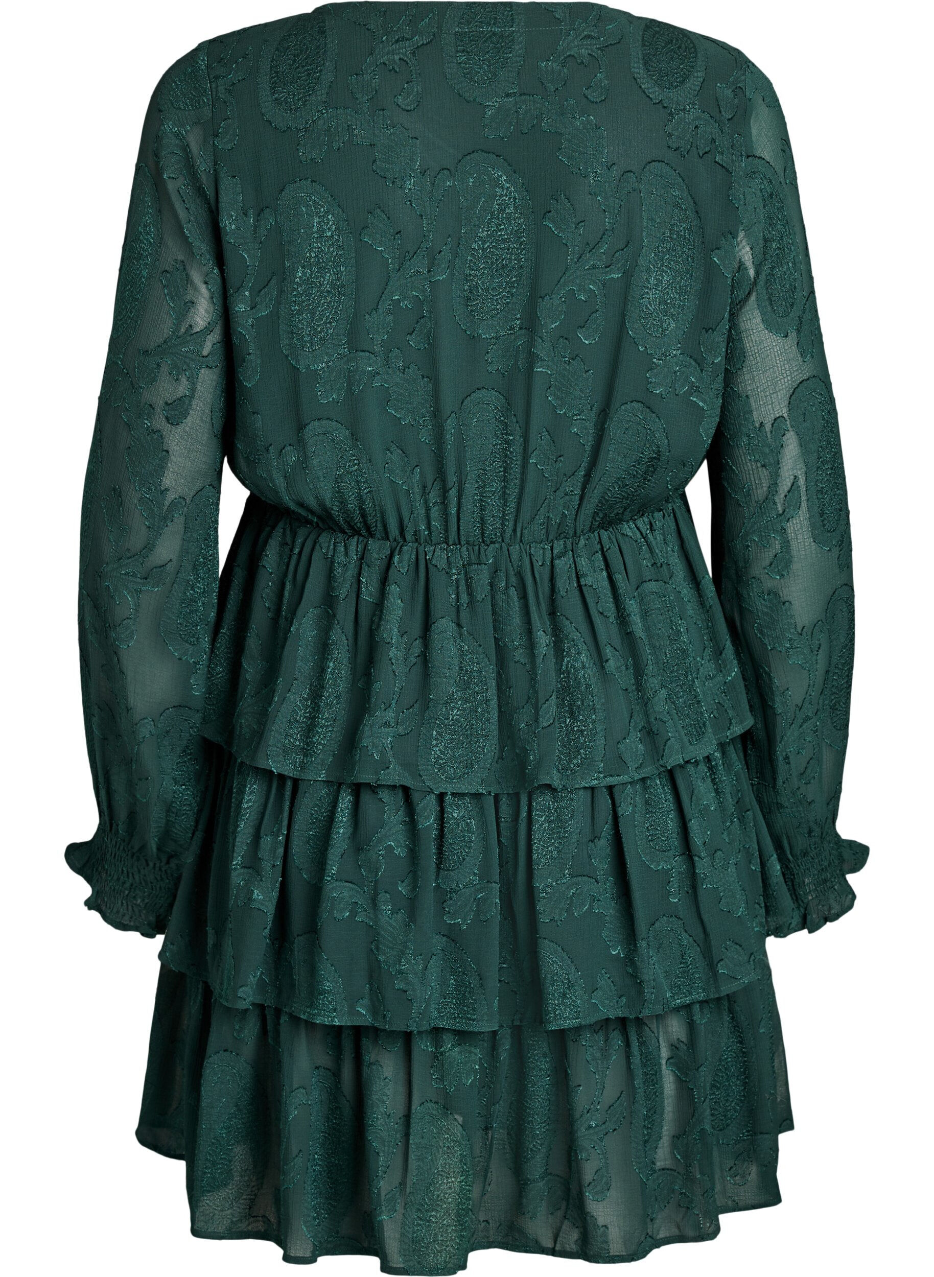 Zizzi Kort kjole med fl&aelig;ser og strukturm&oslash;nster, Gr&oslash;n, Packshot image number 1