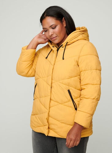 Vindtæt jakke med hætte og lommer, Spruce Yellow, Model image number 0