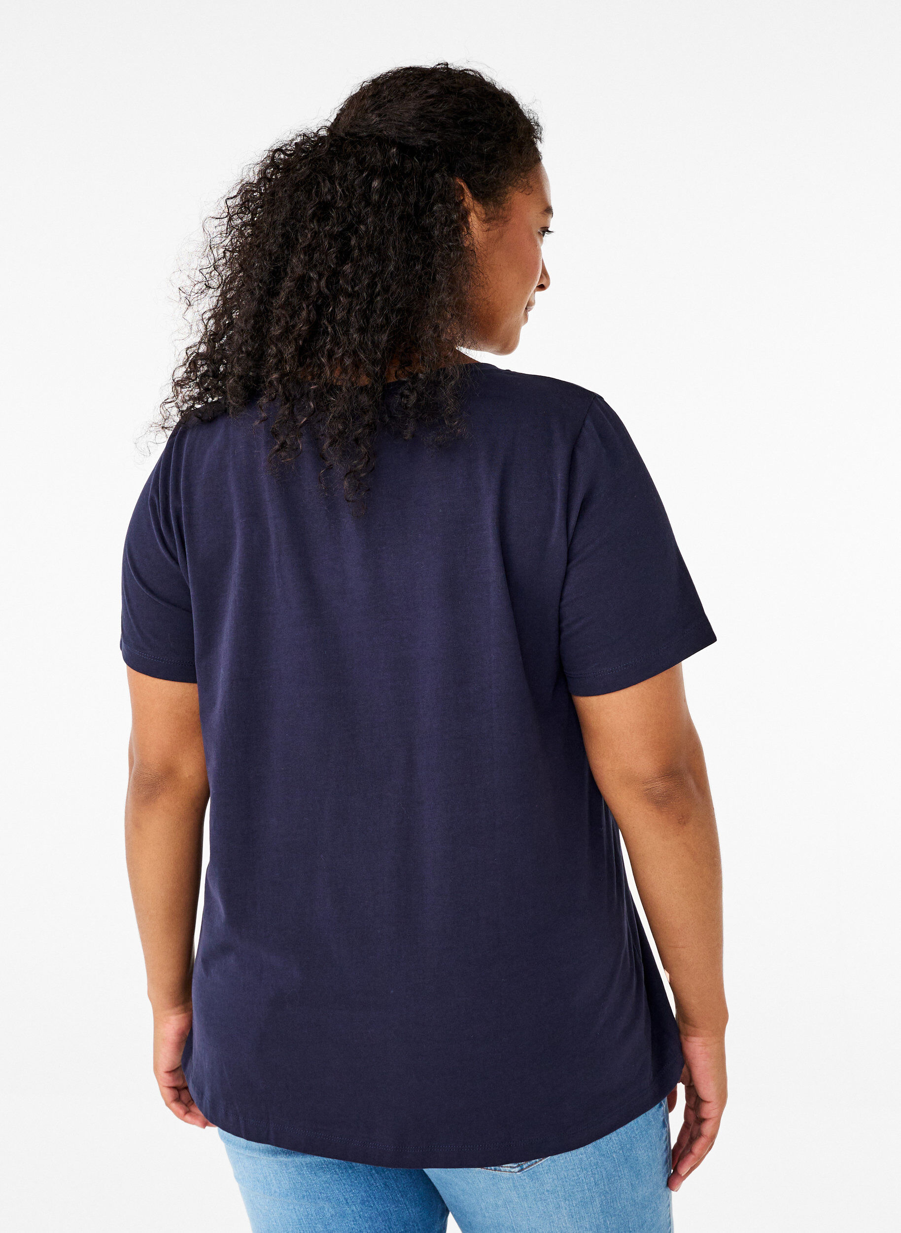 ZizziEnsfarvet basis t-shirt i bomuld, Bl&aring;, Model image number 2
