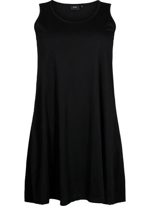 Ærmeløs bomulds kjole med a-shape, Black, Packshot image number 0