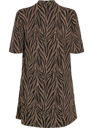 Mønstret kjole med glitter og korte ærmer, Black Lurex AOP, Packshot image number 1