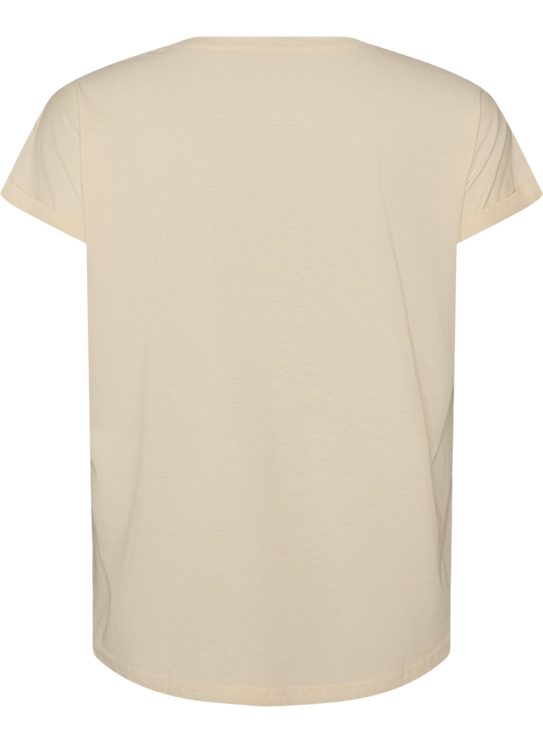 ZizziT-shirt med dekorativt frontprint, Vanilla, Packshot image number 1